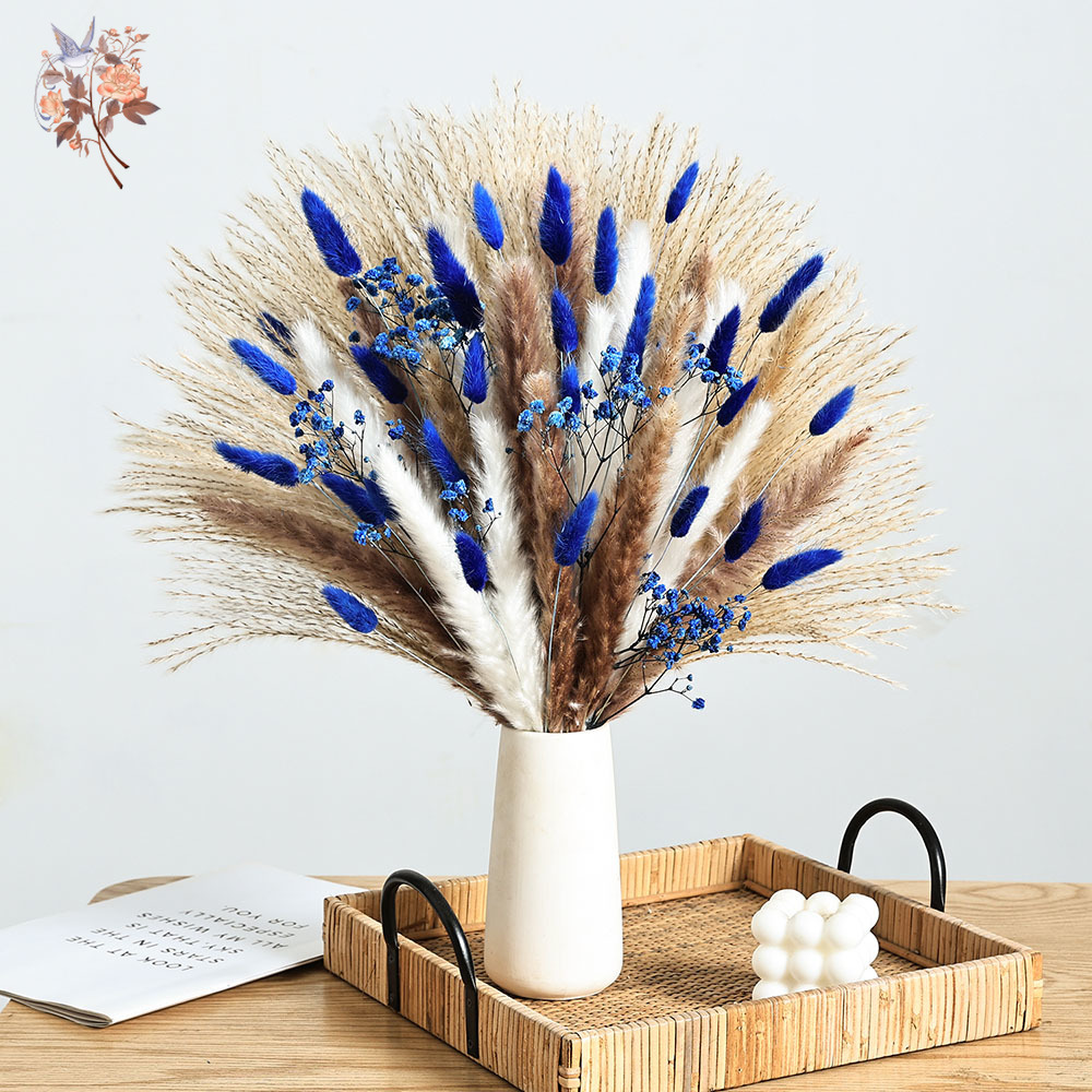 Dried Flower Bunch - Blauer, flauschiger Kaninchenschwanz mit 70-Stiel, Pampasgras-Bündel,